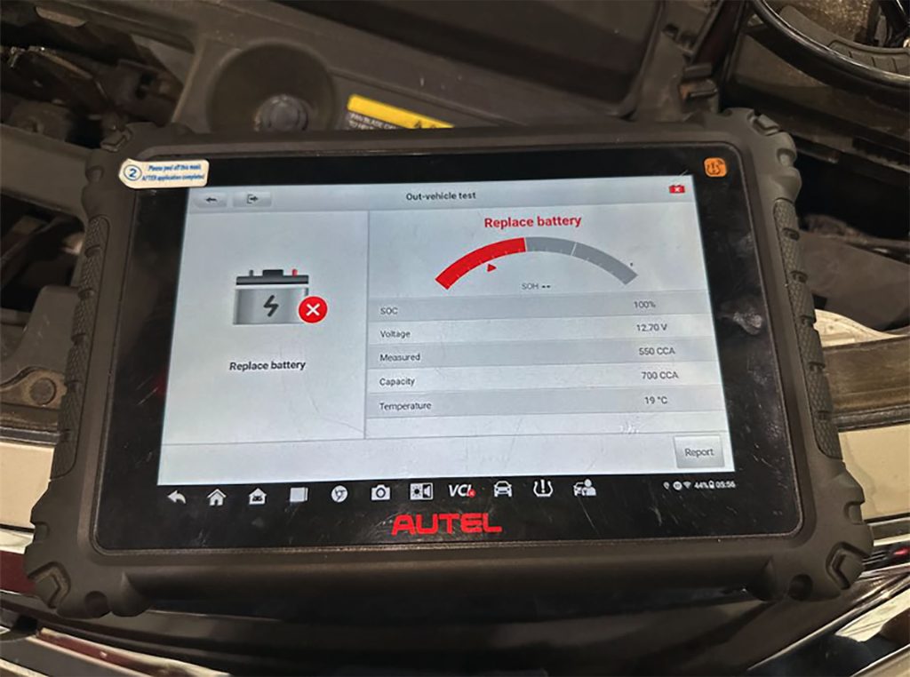 Nissan Altima battery fails battery test.