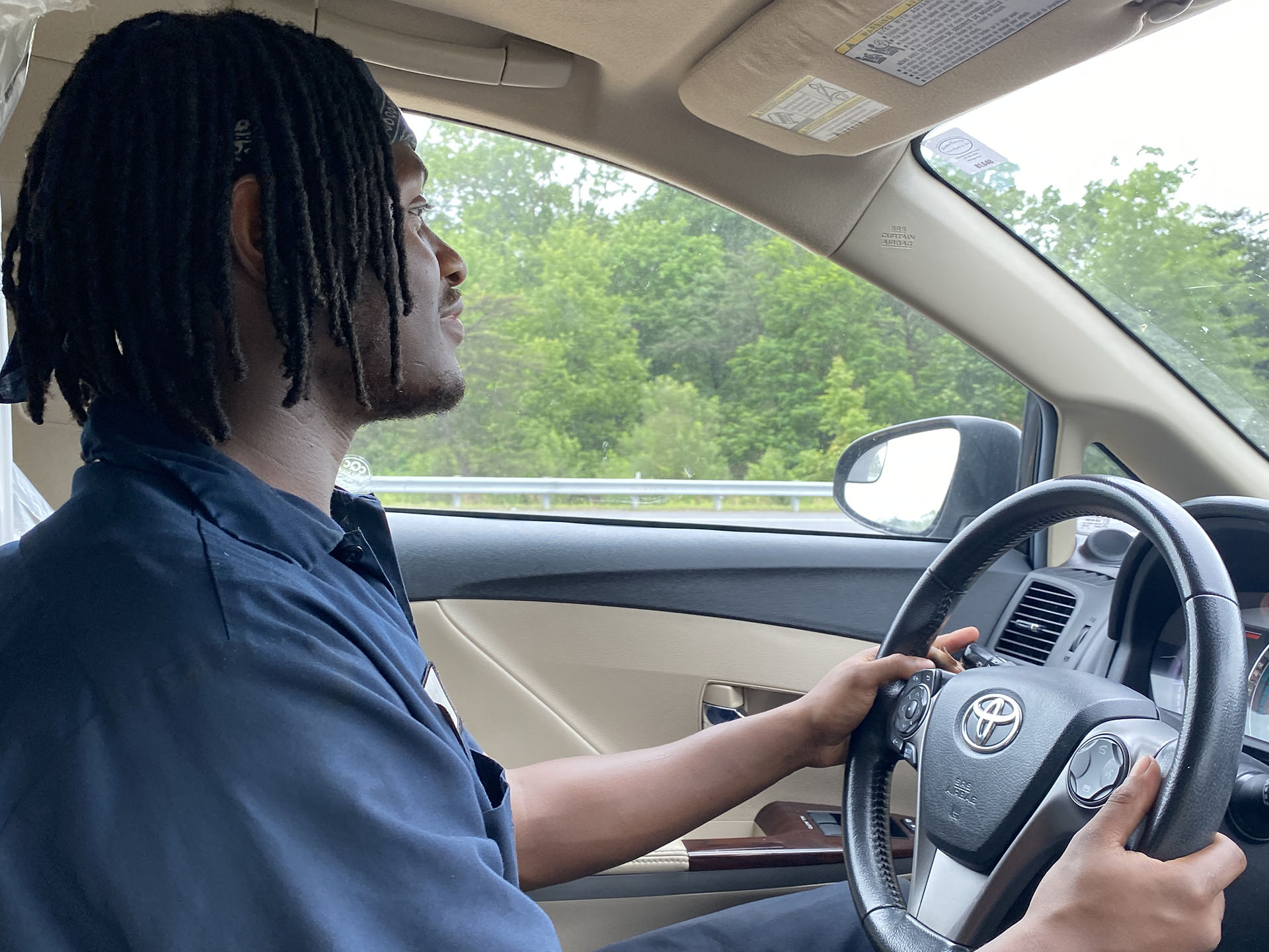 Test driving a Toyota Venza.