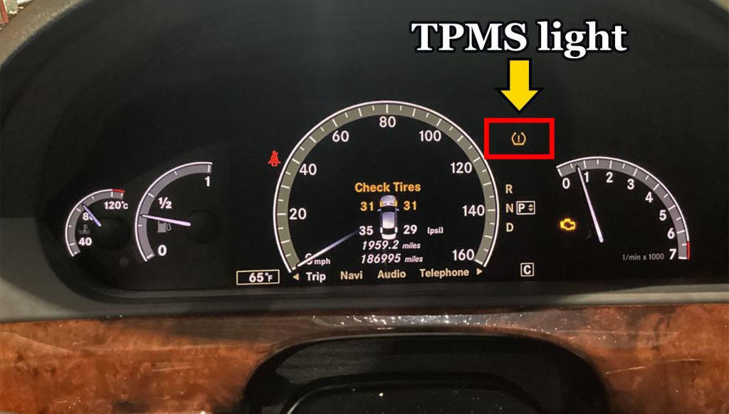 TPMS light and check engine light on a Mercedes-Benz S550.