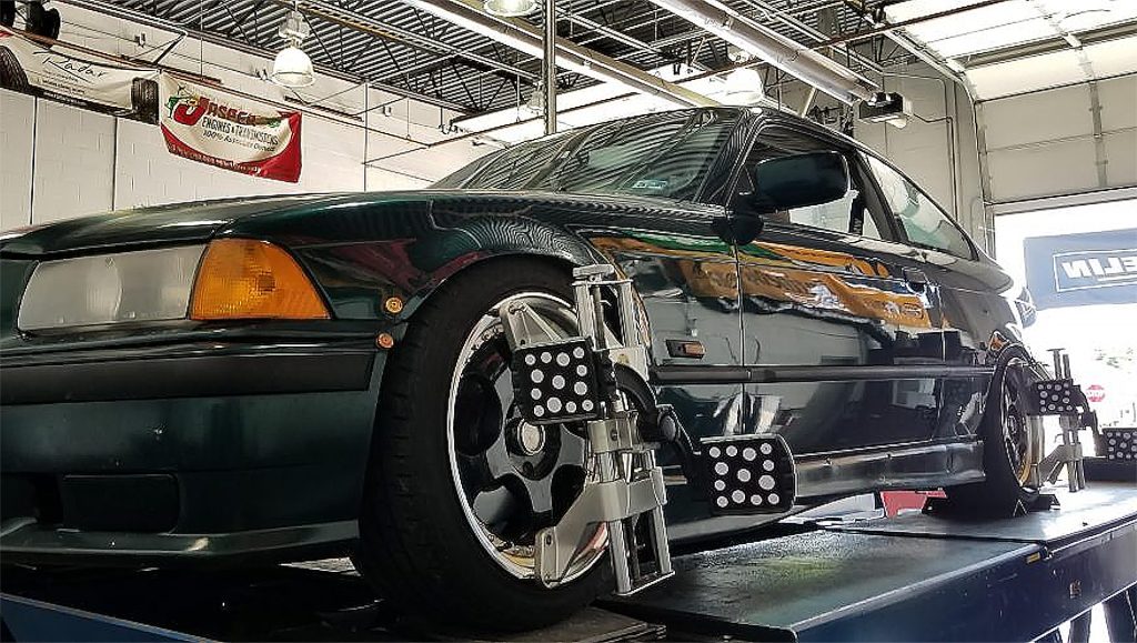 Wheel alignment on a BMW.