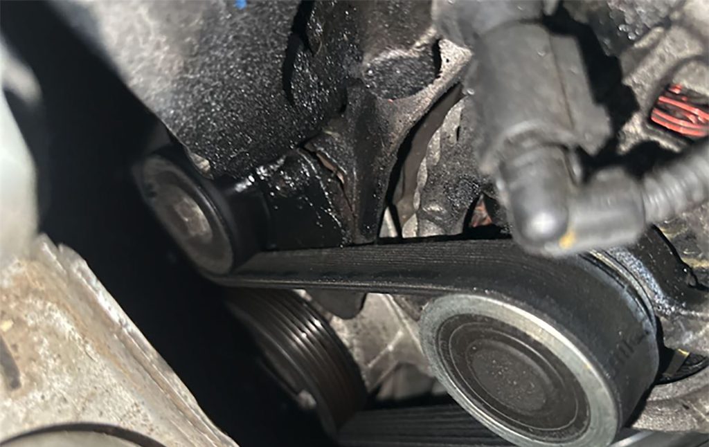 Oil on a Volkswagen Eos drive belt.