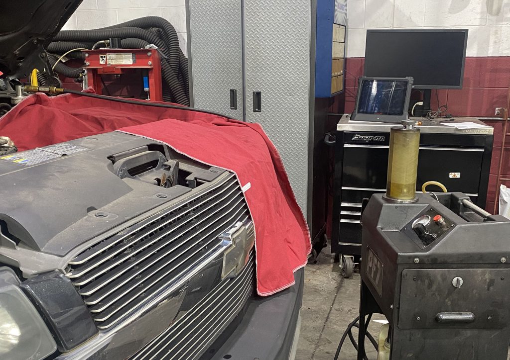 Brake fluid exchange on a Chevy Silverado.