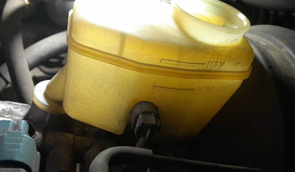 Empty brake fluid reservoir on a Toyota 4Runner.