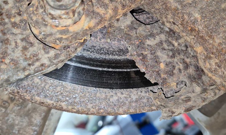 Rust on brake rotors.