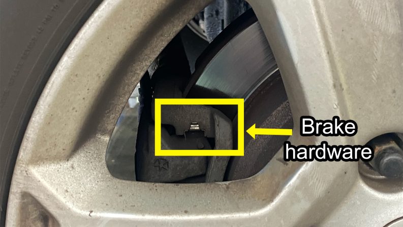 Brake hardware on a Jeep.