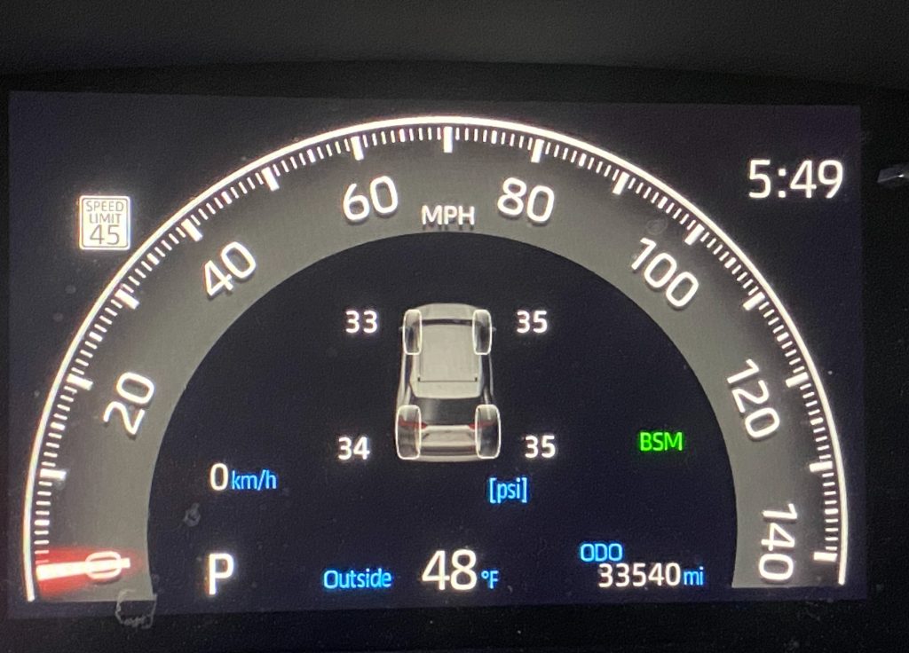 Tire pressure on Toyota RAV4.